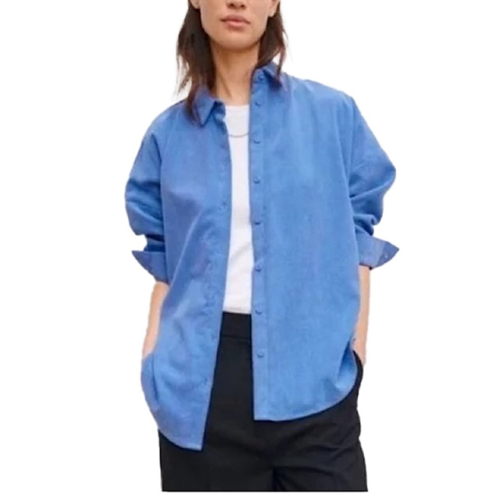 ❤️ ZARA Blue Oversize Long Sleeve Corduroy Shirt size medium